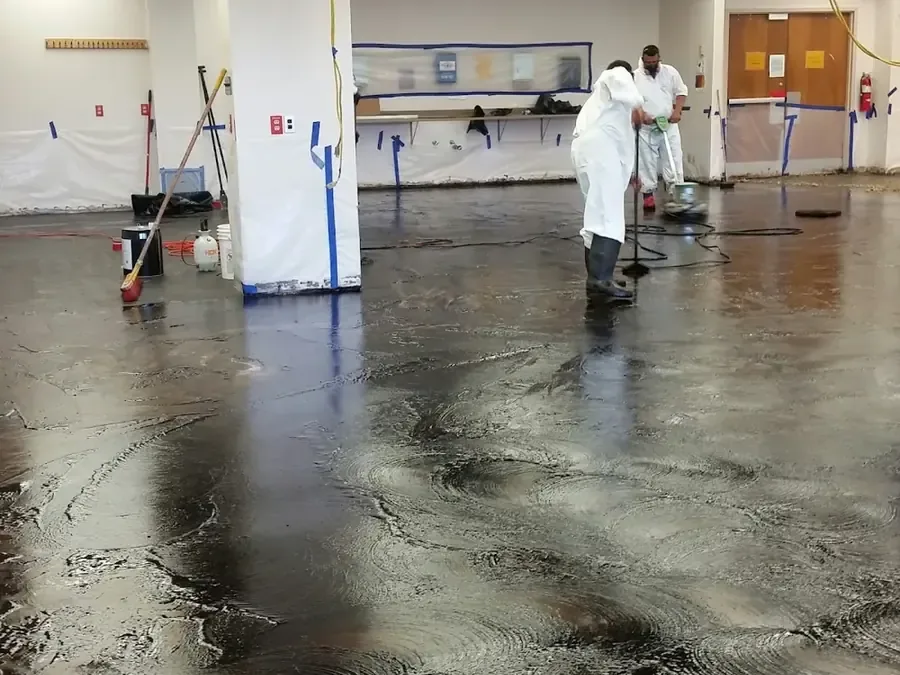Water damage cleanup underway inside a commercial building